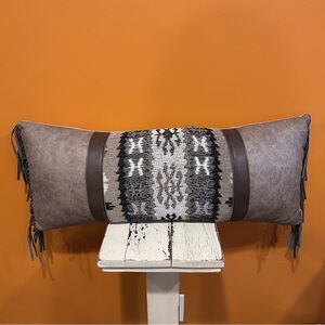 Gray and Black western Fringe Accent Pillow‎ 27”by 12”